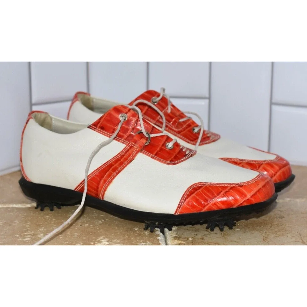 Foot Joy ( Estate Collection) White/Red color Croc Leather Golf shoes Size 8.5 M